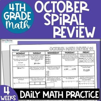 Preview of 4th Grade October Math Morning Work Warm-Ups Daily Spiral Review Bell Ringers