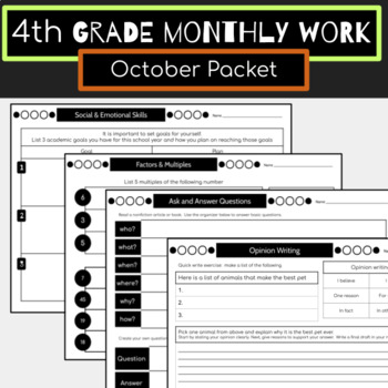 Preview of 4th Grade October Packet {Independent Workbook or Extra Practice} CC aligned