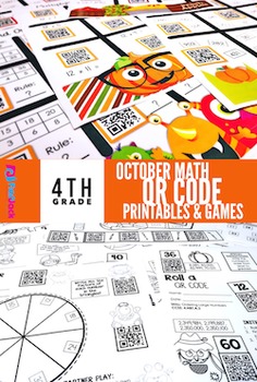 Preview of 4th Grade October Math QR Code Worksheets - Low Prep!