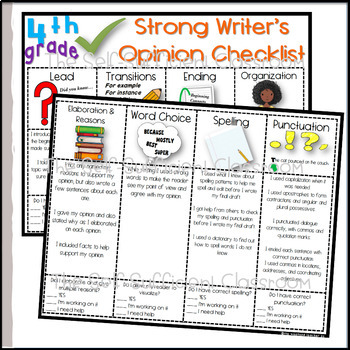 grade 2 my opinion writing checklist