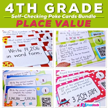 Preview of 4th Grade PLACE VALUE Task Cards with QR Codes Bundle