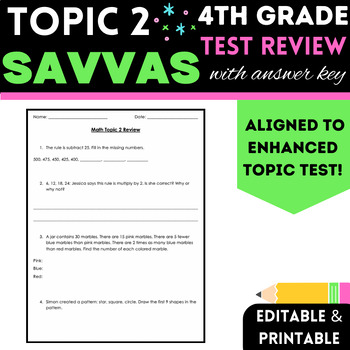 Preview of 4th Grade Patterns | Savvas/ enVision Math Topic 2 Test Review with Key
