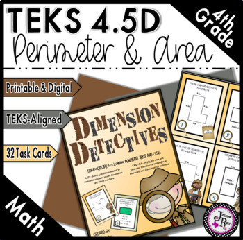 Preview of 4th Grade Perimeter, Area, & Missing Sides Task Card Game / TEKS 4.5D