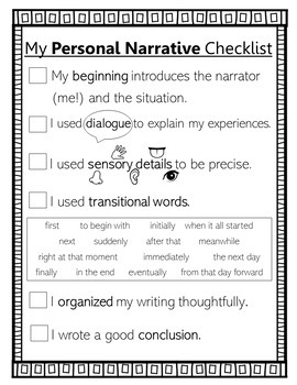 personal narrative checklist 4th grade 5th grade 6th
