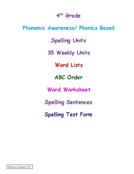 Preview of 4th Grade Phonemic Awareness/ Phonics Based Spelling Units -  35 Weekly Units