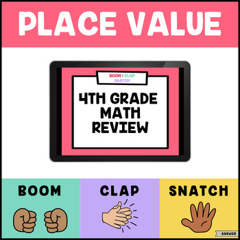 Preview of 4th Grade Place Value, Add, Subtract Test Prep Review Game | Boom Clap Snatch