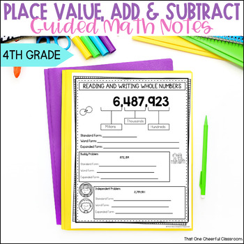 Preview of 4th Grade Place Value, Multi-Digit Addition and Subtraction Guided Math Notes