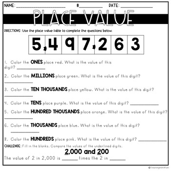 4th grade place value relationships freebie by teaching with a point