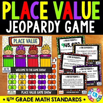 Preview of 4th Grade Place Value Game Jeopardy Review - Rounding, Comparing Numbers, etc.