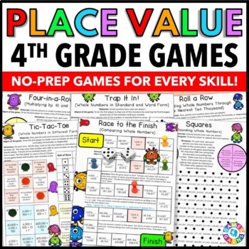 Preview of 4th Grade Place Value Math Center Games Worksheets - Comparing Numbers, Rounding