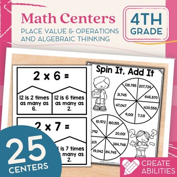 Preview of 4th Grade Place Value Math Centers PRINT AND DIGITAL