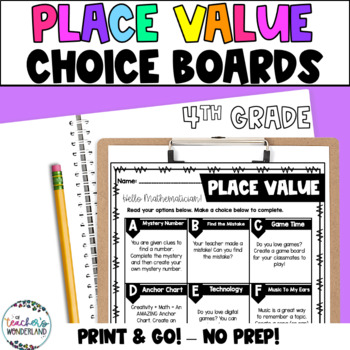 Preview of 4th Grade- Place Value Math Menus - Choice Boards and Activities