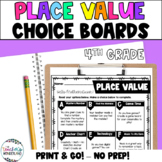 4th Grade- Place Value Math Menus - Choice Boards and Activities