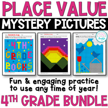 Preview of 4th Grade Place Value - Math Mystery Pictures - BUNDLE - Mystery Coloring Pages