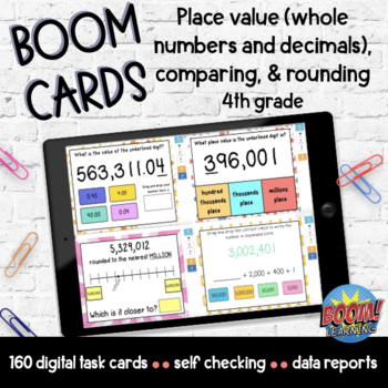 Preview of 4th Grade Place Value, Number Forms, & Rounding Boom Cards Digital Activity
