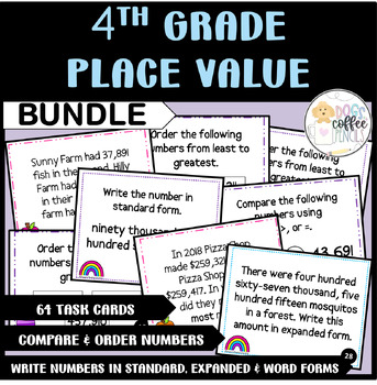 Preview of 4th Grade Place Value Printable Task Card Bundle for Math Practice Review