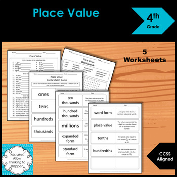 4th grade place value worksheet practice set tpt