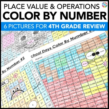 Preview of 4th Grade Place Value Worksheets Color by Number Mystery Pictures for Math