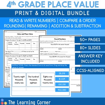 Preview of 4th Grade Place Value Worksheets and Digital Resources Bundle