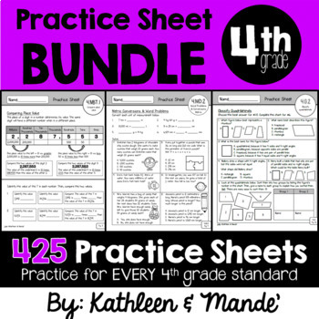 Preview of 4th Grade Math Practice Sheet BUNDLE: All 4th Grade Standards