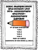 4th Grade Pre/Post Assessment: Basic Multiplication & Divi