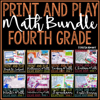 Preview of 4th Grade Print and Play Math Escape Room Breakout Activities Bundle