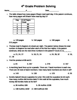 fourth grade problem solving worksheets