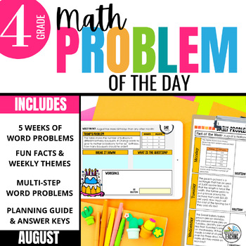 Preview of 4th Grade Problem of the Day: Daily Math Word Problems | AUGUST BUNDLE