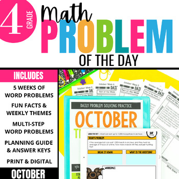 Preview of 4th Grade Problem of the Day: Fall Math Word Problems | OCTOBER MATH BUNDLE