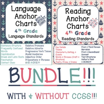 Preview of 4th Grade READING and LANGUAGE Anchor Charts BUNDLE!!!