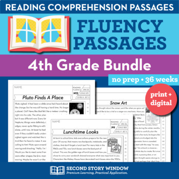 Preview of 4th Grade Reading Comprehension Worksheets & Read Fluency Passages Print/Digital