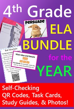 Preview of 4th Grade ELA BUNDLE {Task Cards & Study Guides with QR codes}