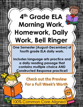 Preview of 4th Grade Reading, Language Arts, ELA Morning Work, Daily Work, Homework