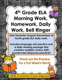 4th Grade Reading, Language Arts, ELA Morning Work, Daily 