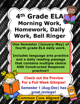 Preview of 4th Grade Reading, Language Arts, ELA Morning Work, Daily Work, Homework JAN-MAY