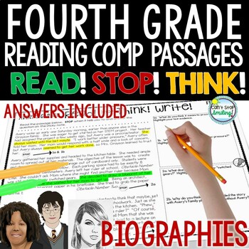 Preview of 4th Grade Reading Passages Biographies Nonfiction w/ Answer Keys