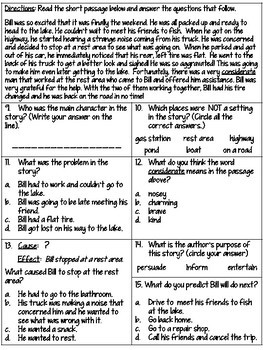 4th Grade Reading SOL Review Worksheet #3 by Just So Elementary | TpT