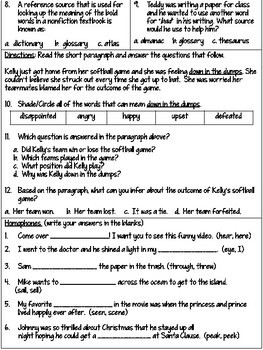 4th Grade Reading SOL Review Worksheet #4 by Just So Elementary | TpT