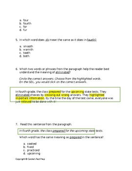 4th Grade Reading SOL Word Analysis Test Prep by Carole's Test Prep 3-6