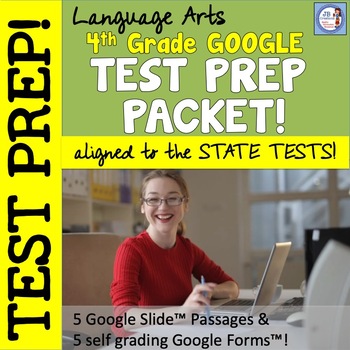 Preview of 4th Grade Reading STATE TEST PREP Google Slides + Forms