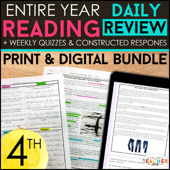 Preview of 4th Grade Reading Spiral Review, Quizzes & Constructed Response DIGITAL & PRINT