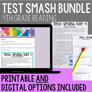 Preview of 4th Grade Reading Test Prep Bundle - Digital and Print Test Smash Spiral Review