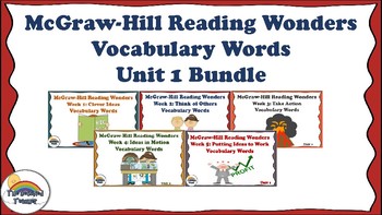 Preview of 4th Grade Reading Wonders Unit 1 BUNDLE Vocabulary with Definitions Word Wall