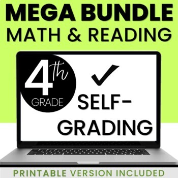 Preview of 4th-Grade Reading and Math Quizzes Yearlong SELF-GRADING [DIGITAL + PRINT]