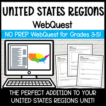 Preview of 4th Grade Regions of the United States WebQuest | A NO PREP Regions Activity
