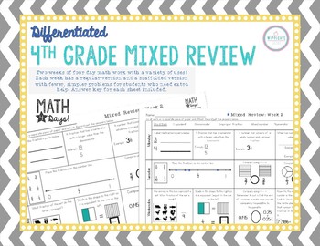 Preview of 4th Grade Review Differentiated Weekly Math Work