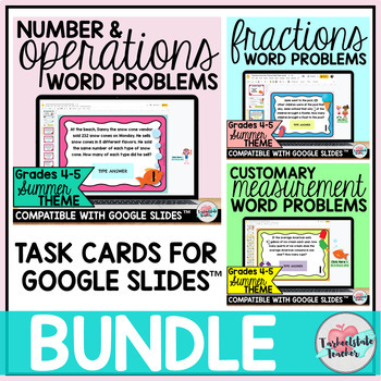 Preview of 4th Grade Review Word Problems Google Classroom™ Task Cards 5th Grade