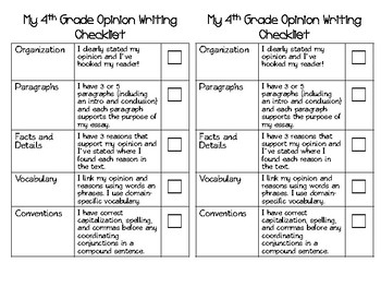 4th grade sage opinion writing rubric and student