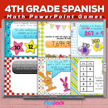 Preview of 4th Grade SPANISH Math PowerPoint Games MEGA Bundle