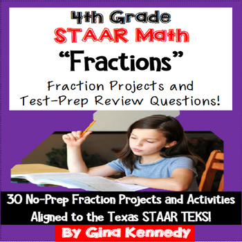 Preview of 4th Grade STAAR Math Fractions, 30 Enrichment Projects & 30 Test-Prep Problems